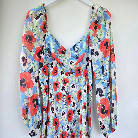 Rixo Gio Floral Silk Chiffon Long Dress Long Puff Sleeves Womens Size Medium EUC - Picture 6 of 14